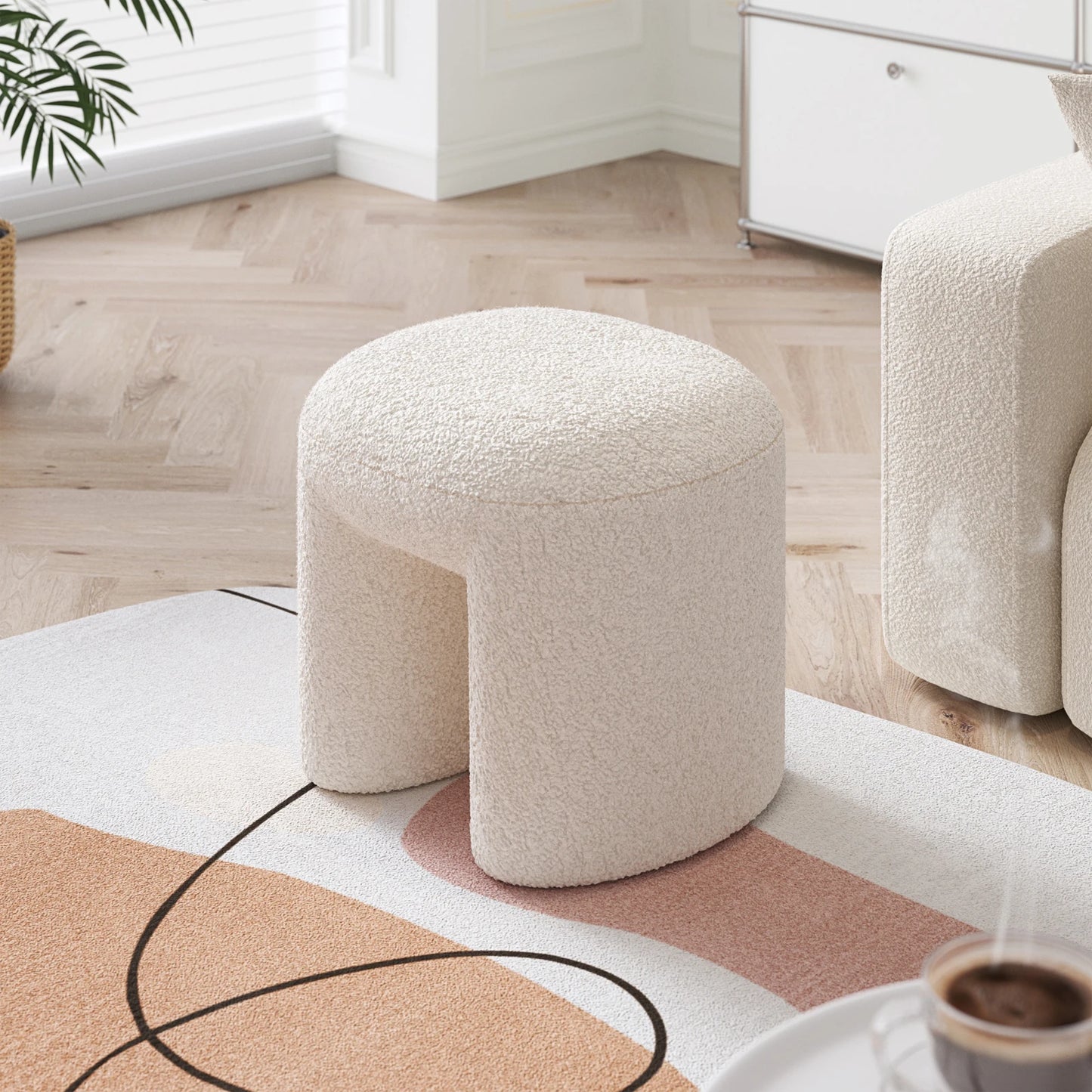 Modern Teddy Bear Fur Footstool
