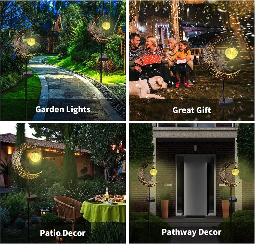 Solar Garden Lights Outdoor Decor Moon Fairy Crackle Glass Lights Waterproof UK