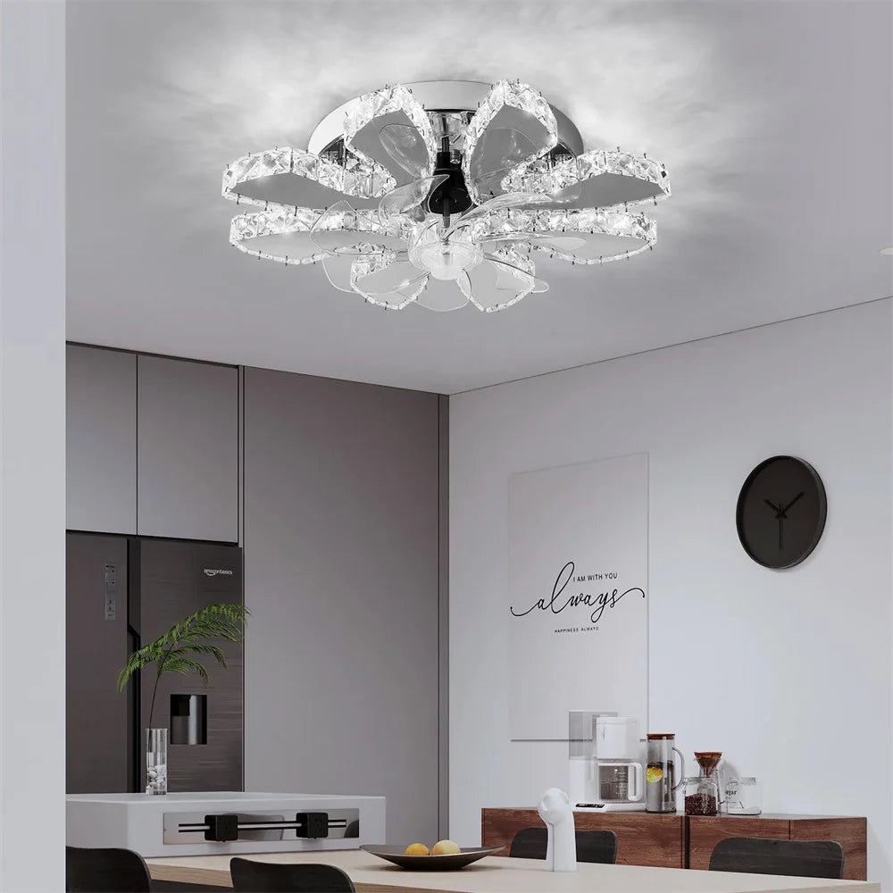 Modern Ceiling Fan Lamp APP Remote Control Crystal Led Chandelier Fan Light Bedroom Living Room Home Appliance Decor Fixture