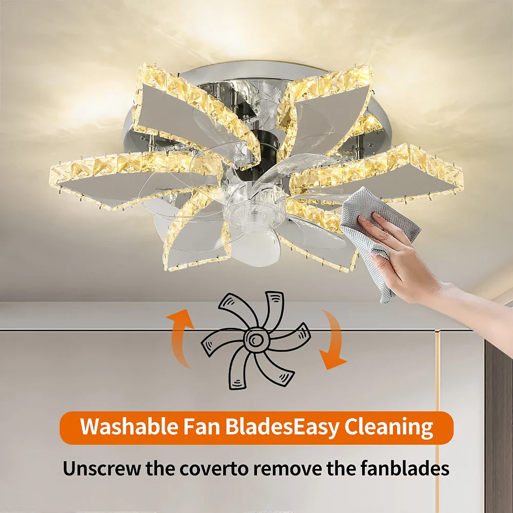 Modern Ceiling Fan Lamp APP Remote Control Crystal Led Chandelier Fan Light Bedroom Living Room Home Appliance Decor Fixture