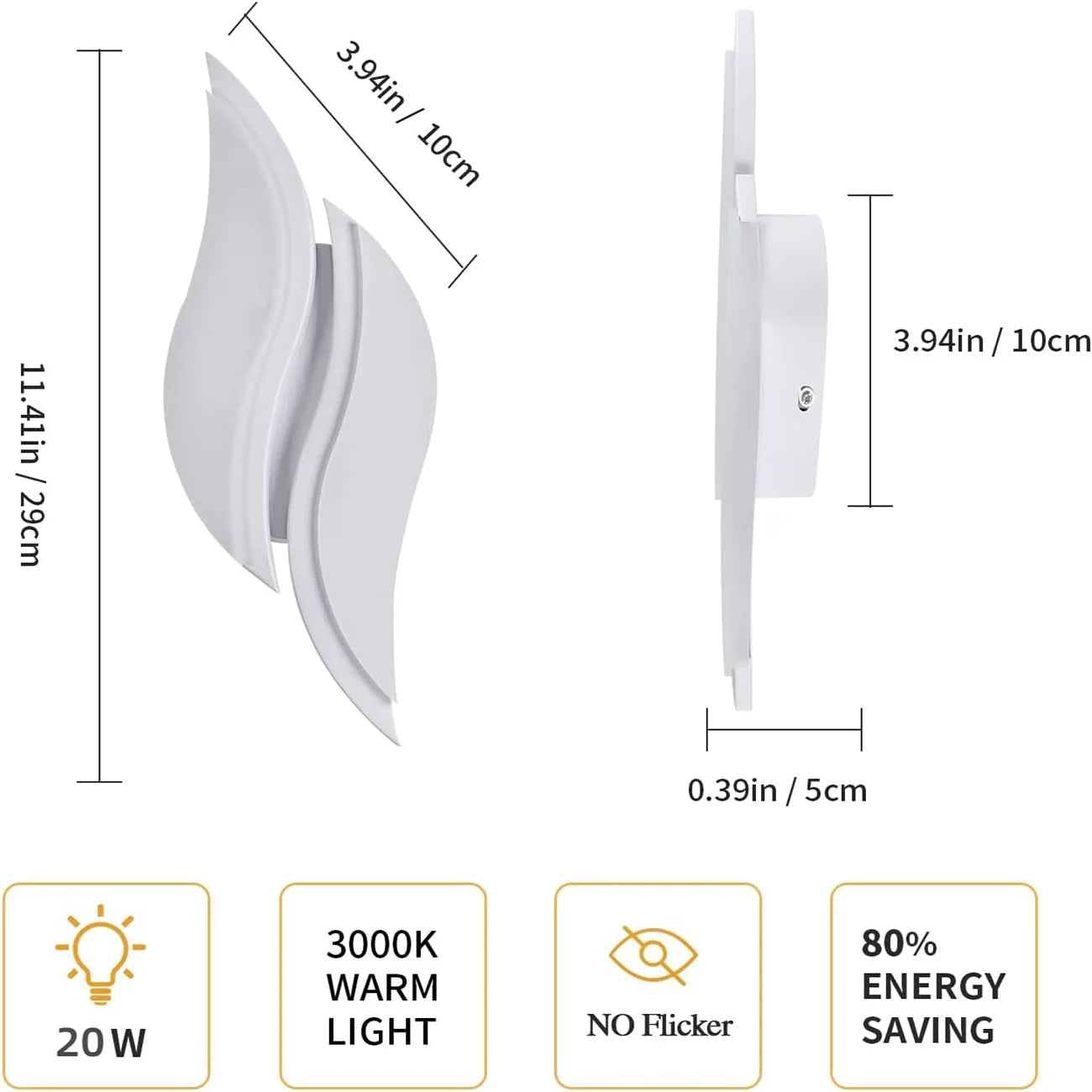LED Interior Wall Light,Modern White Wall Lamp 20W,Warm Light 3000K Acrylic Aluminium Wall Lamp for Bedroom, Study in Hallway
