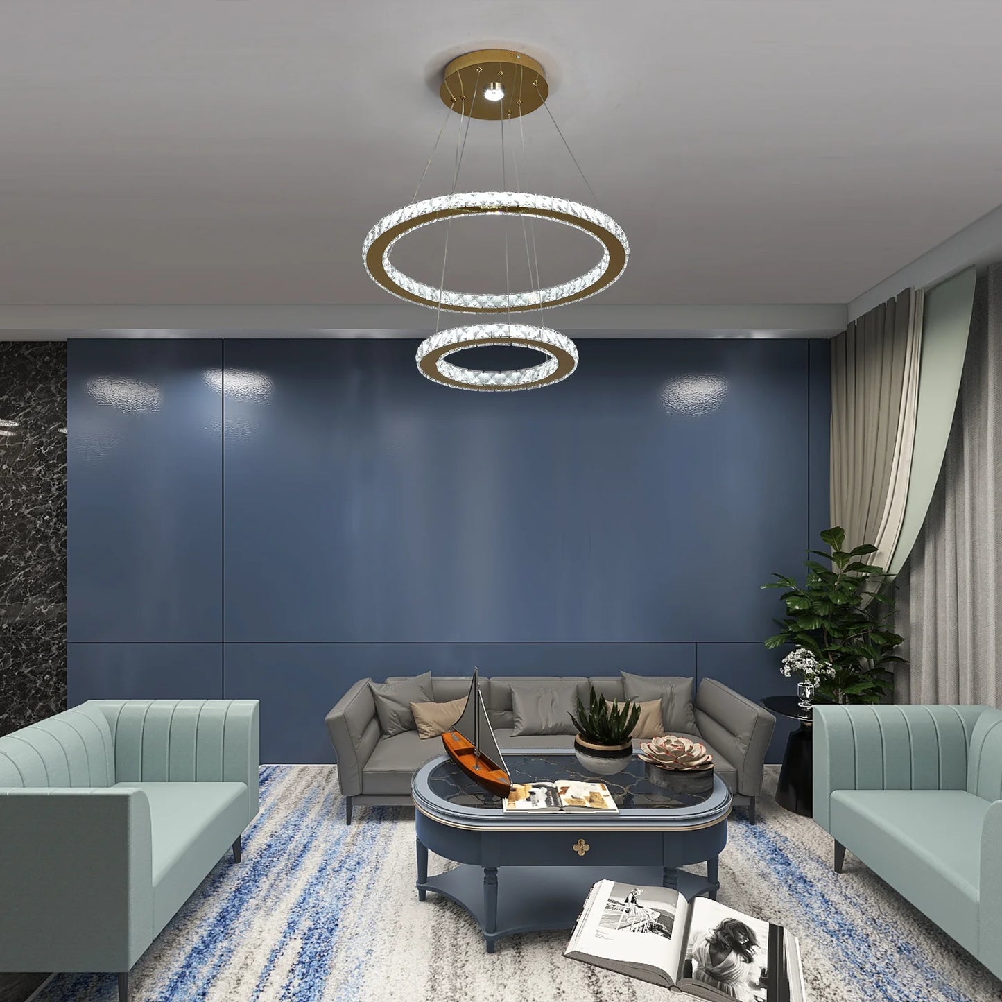Luxury Rings Pendant Light LED Crystal Ceiling Lamp Modern Home Decor Lustre Living Dining Room Chandelier Indoor Lumin Fixture