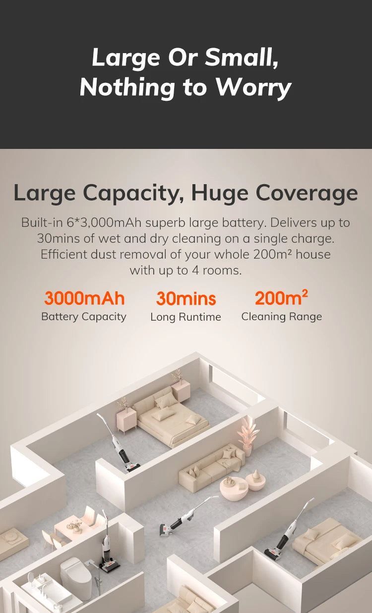 Ilife W90 Cordless Wireless Wet Dry Smart Mop Washing, 5500Pa Suction, 1 Min Self Cleaning, Large Dual Water Tank