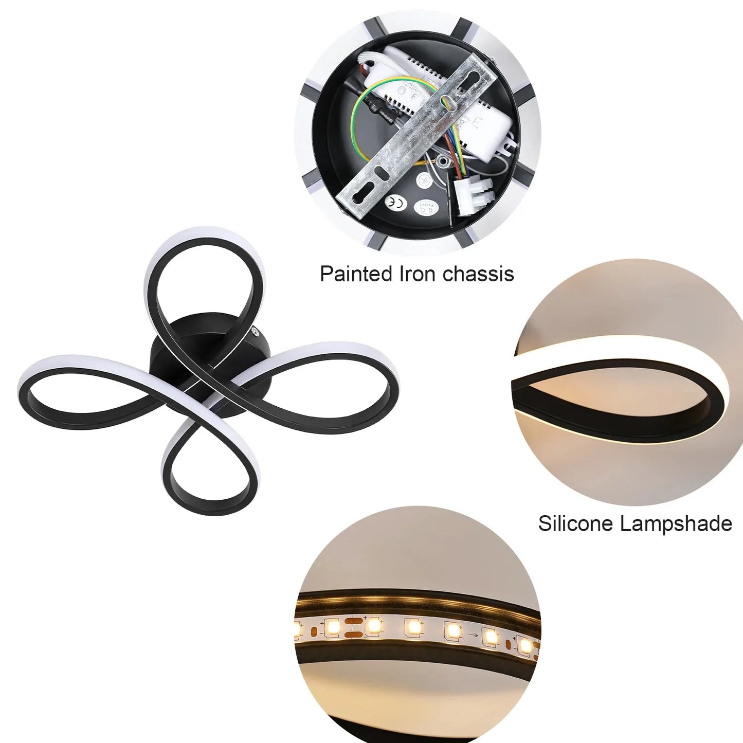 Modern LED Ceiling Light,28W 3200LM Black Modern LED Ceiling Lamp,Creative Flower Shape Design,3000K Ceiling Light for Bedroom