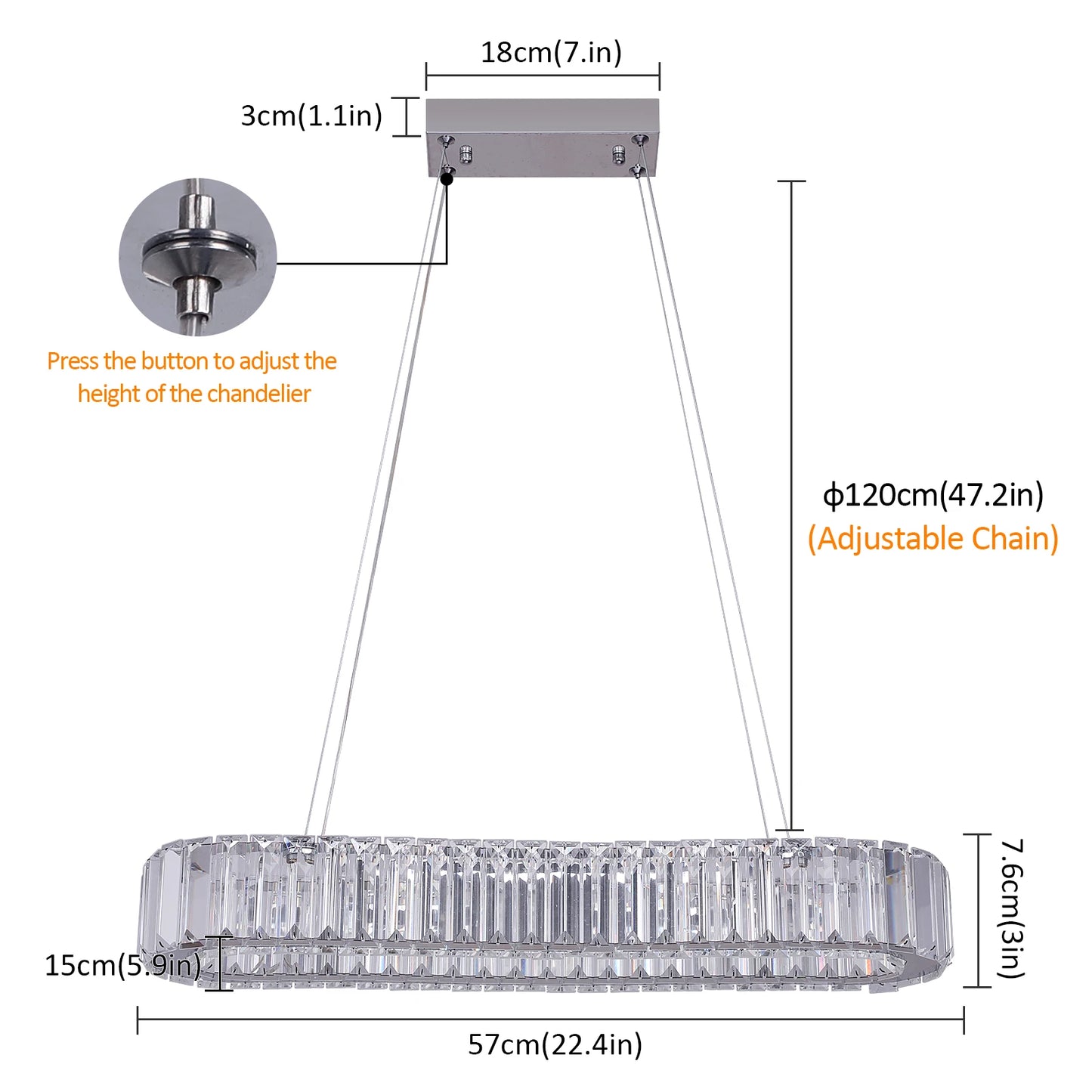 VETRULUS Modern Pendant Light Luxury Crystal Oval Design Led Chandelier Ceiling Lamp Hanging Fixture Living Bedroom Hotel Remote