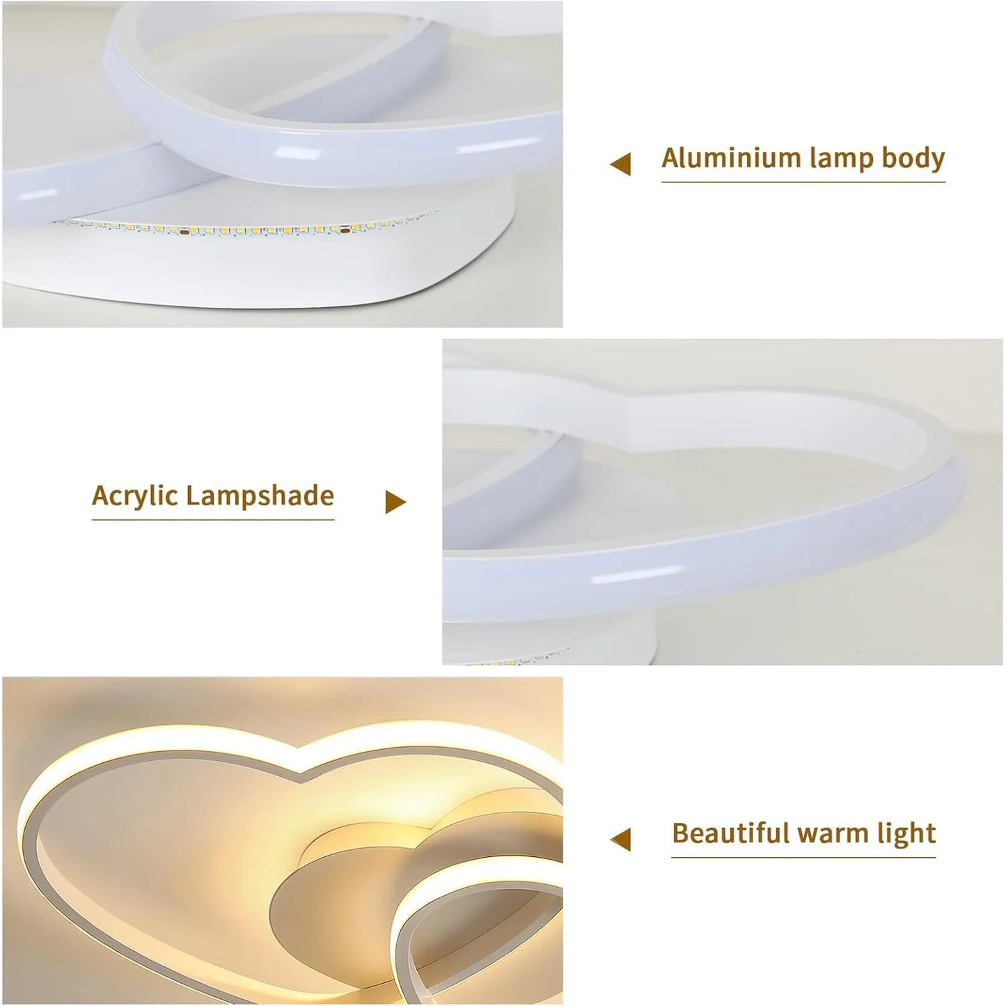 Dimmable LED Ceiling Light,64W Heart Ceiling Lamp 3000K/4500K/6500K,Chandelier White with Remote Control for Bedroom