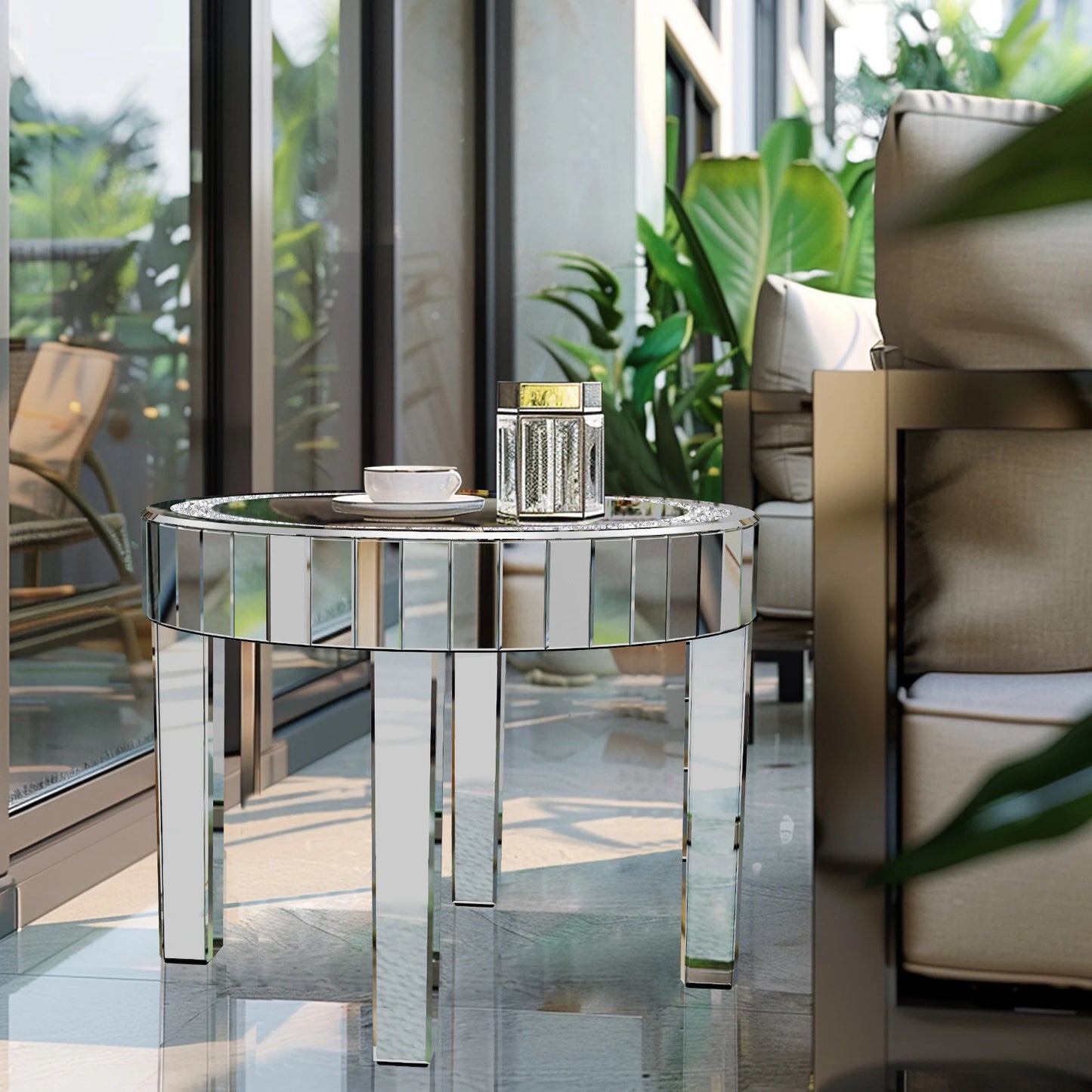 Luxury Mirrored Round Side Table