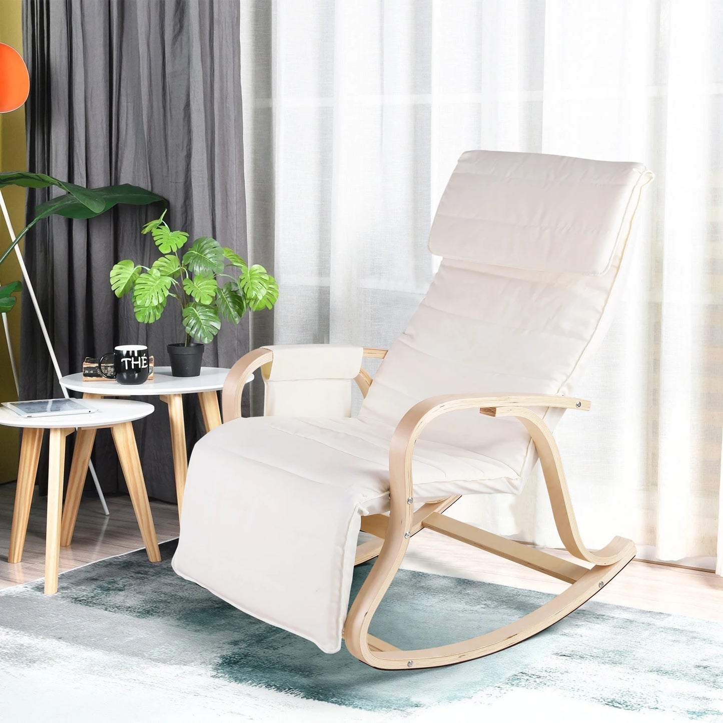 Getone Rocking Chair, Resting Armchair, Nursing Chair with Armrests Footrest for Bedroom Living Room, White / Grey 2 Colors