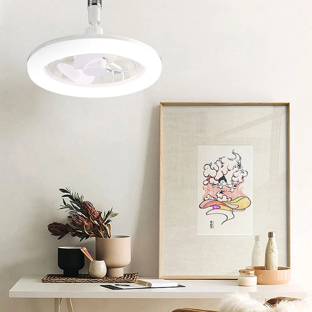 2 In 1 Silent Ceiling Fan Light with Remote Control 3 Speeds Fan Light Dimming Three Color Light for Home Living Room Bedroom