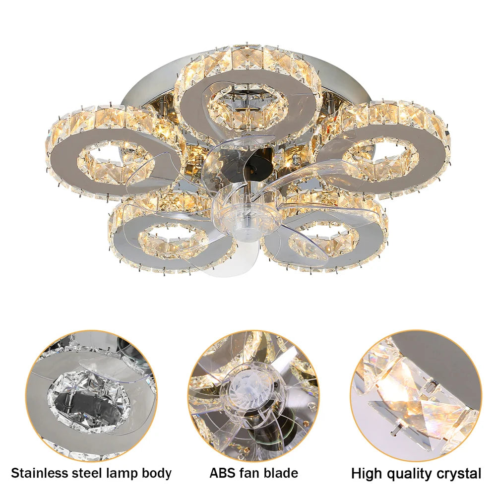 Modern Ceiling Fan Lamp APP Remote Control Crystal Led Chandelier Fan Light Bedroom Living Room Home Appliance Decor Fixture