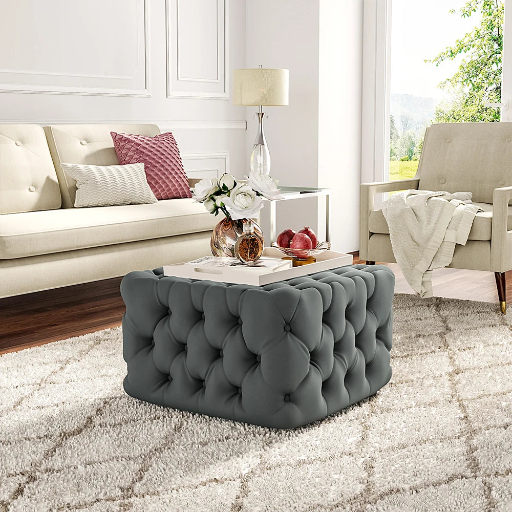 Quilted Diamond Velvet Footstool