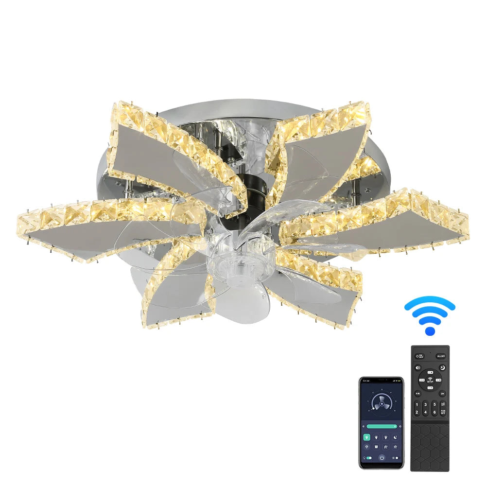 Modern Ceiling Fan Lamp APP Remote Control Crystal Led Chandelier Fan Light Bedroom Living Room Home Appliance Decor Fixture