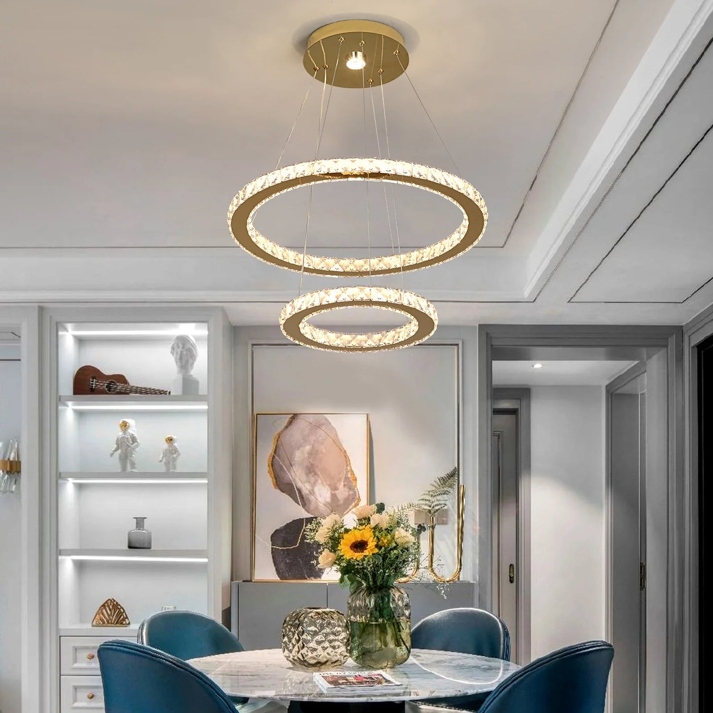Luxury Rings Pendant Light LED Crystal Ceiling Lamp Modern Home Decor Lustre Living Dining Room Chandelier Indoor Lumin Fixture