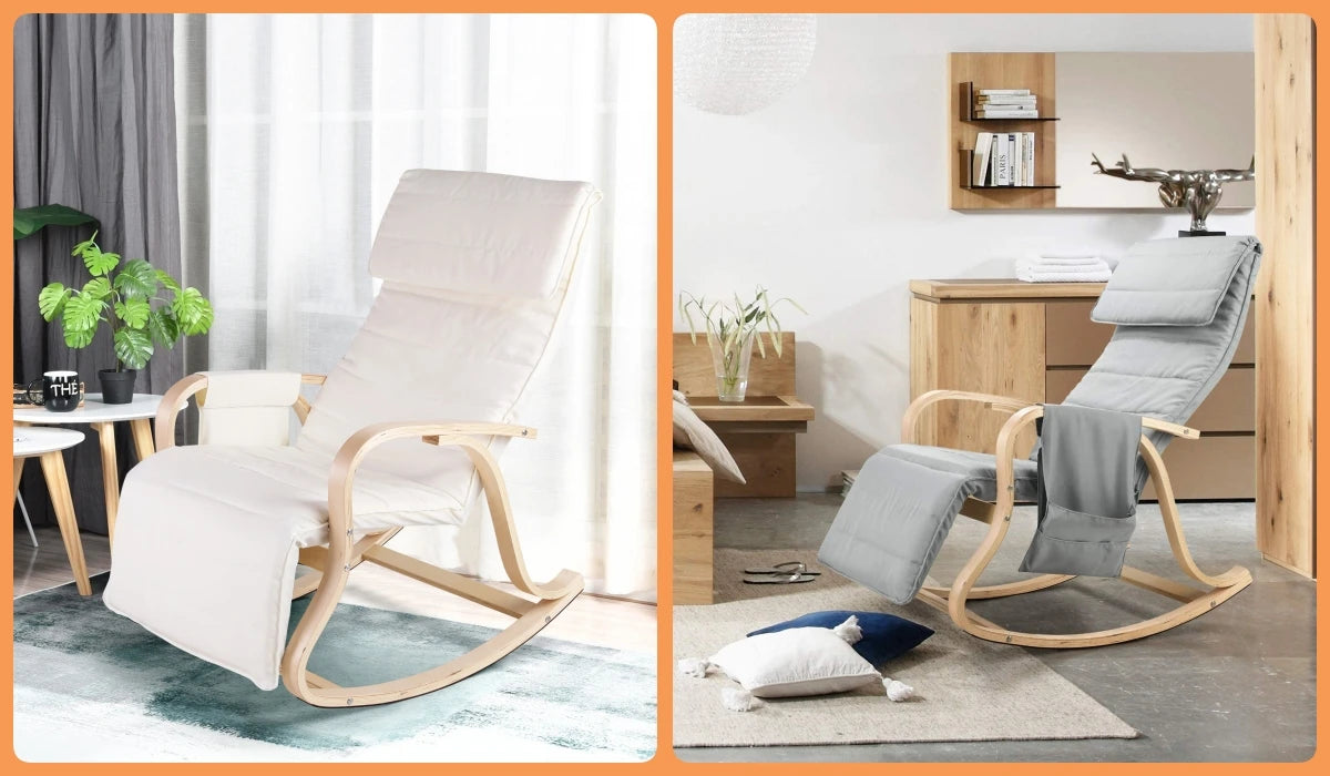 Getone Rocking Chair, Resting Armchair, Nursing Chair with Armrests Footrest for Bedroom Living Room, White / Grey 2 Colors