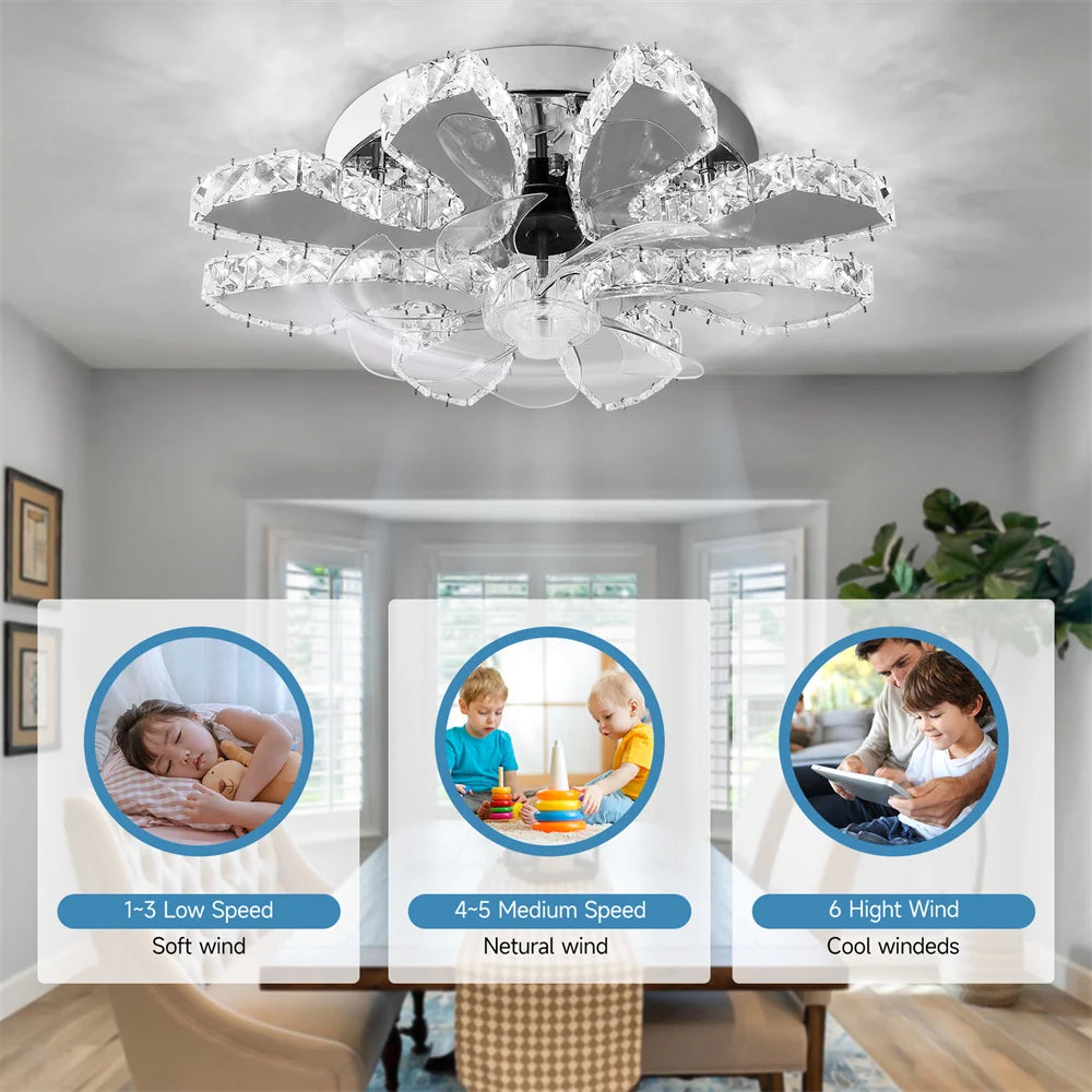 Modern Ceiling Fan Lamp APP Remote Control Crystal Led Chandelier Fan Light Bedroom Living Room Home Appliance Decor Fixture