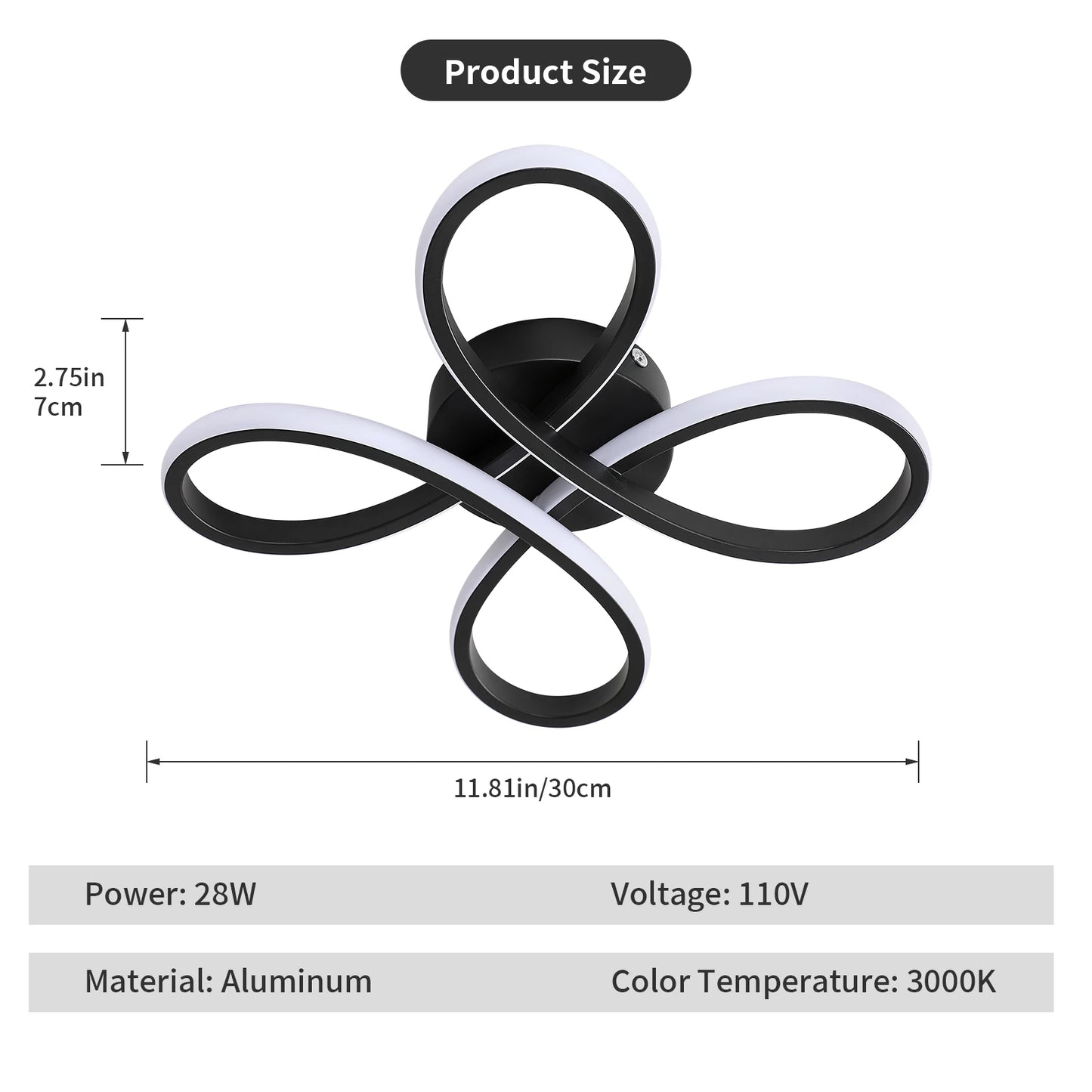 Modern LED Ceiling Light,28W 3200LM Black Modern LED Ceiling Lamp,Creative Flower Shape Design,3000K Ceiling Light for Bedroom