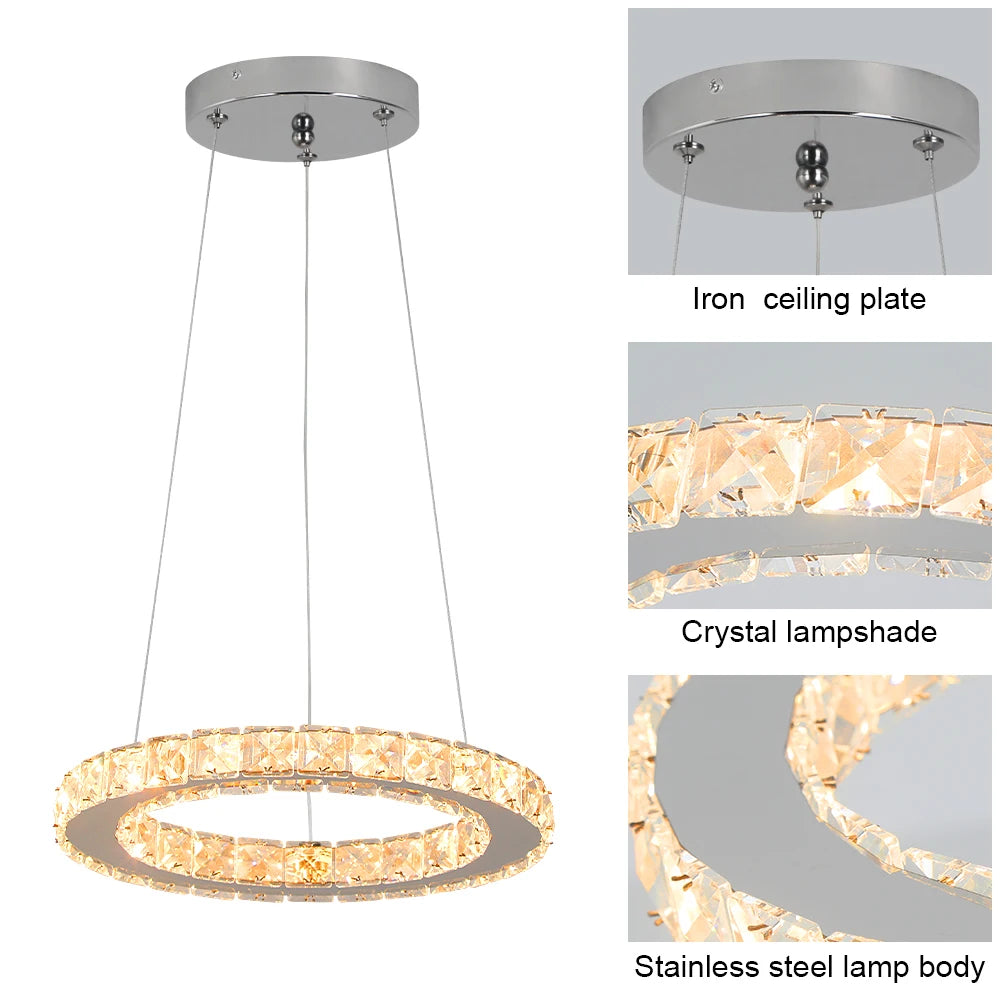 Luxury Rings Pendant Light LED Crystal Ceiling Lamp Modern Home Decor Lustre Living Dining Room Chandelier Indoor Lumin Fixture