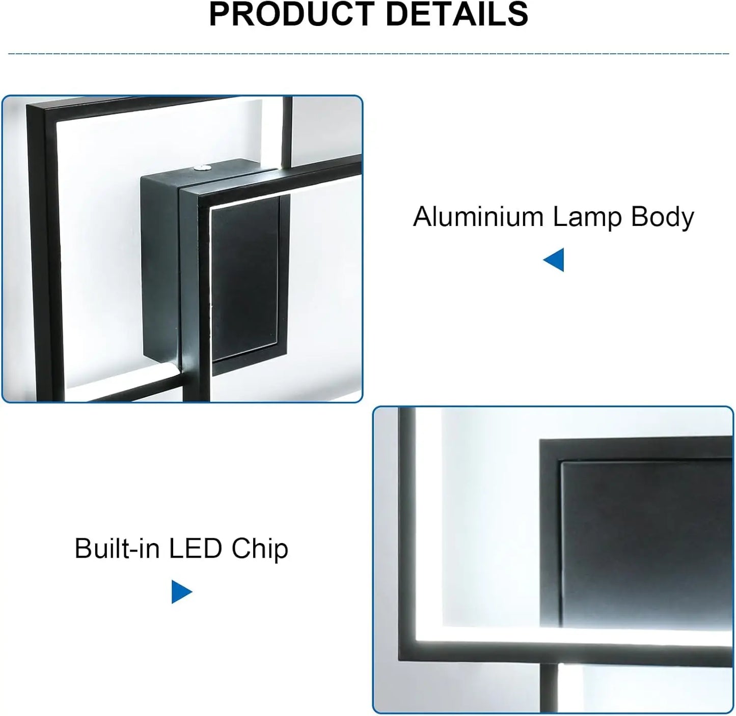 34W Square Aluminum Wall Lamp, 6500K White Light Wall Lamp, Black Minimalist Wall Lamp Suitable for Bedrooms and Living Rooms