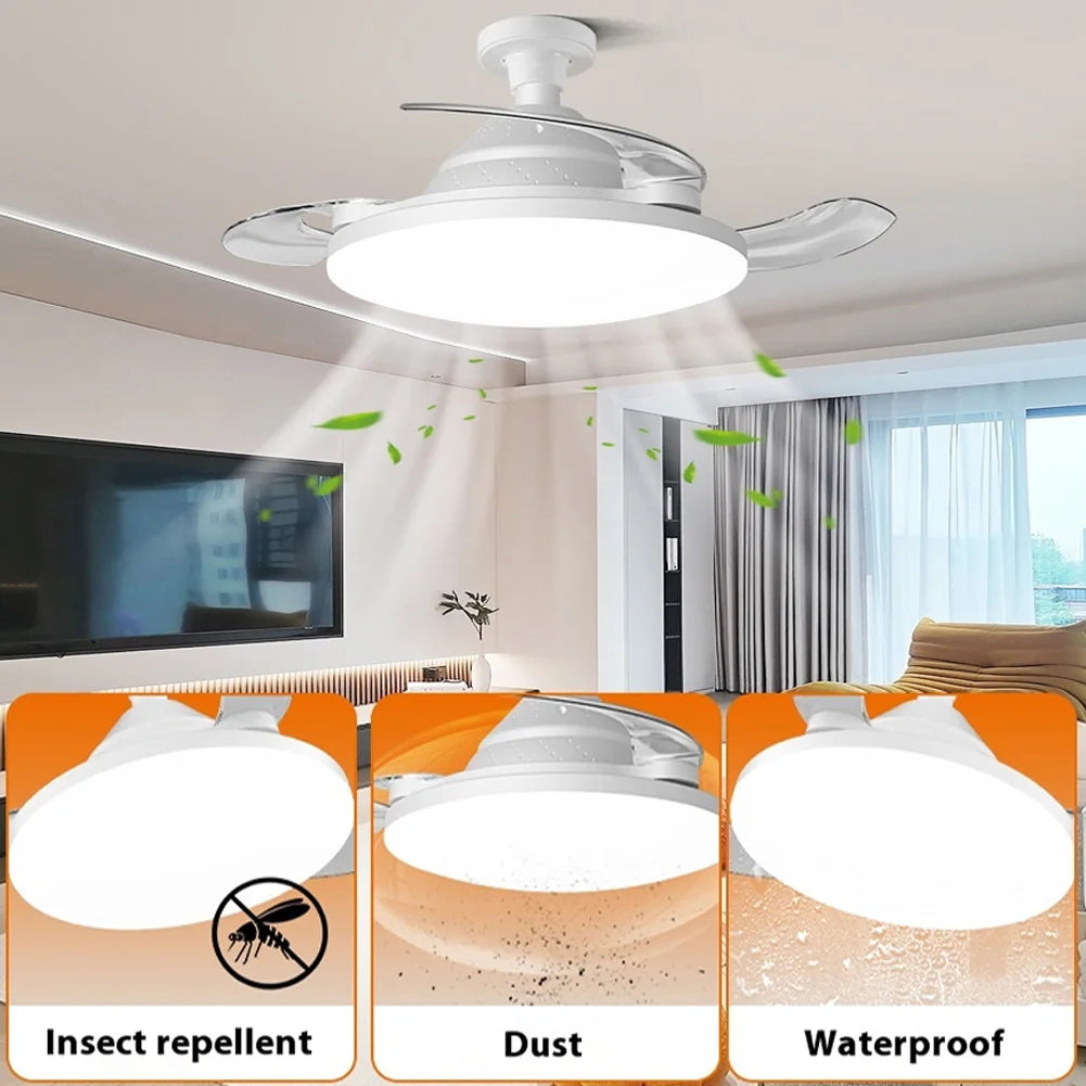 30/60W Lighted Ceiling Fan Ultra-quiet Invisible With Remote Control Retractable Blades Hall Screw Fan Light LED Chandelier Fan