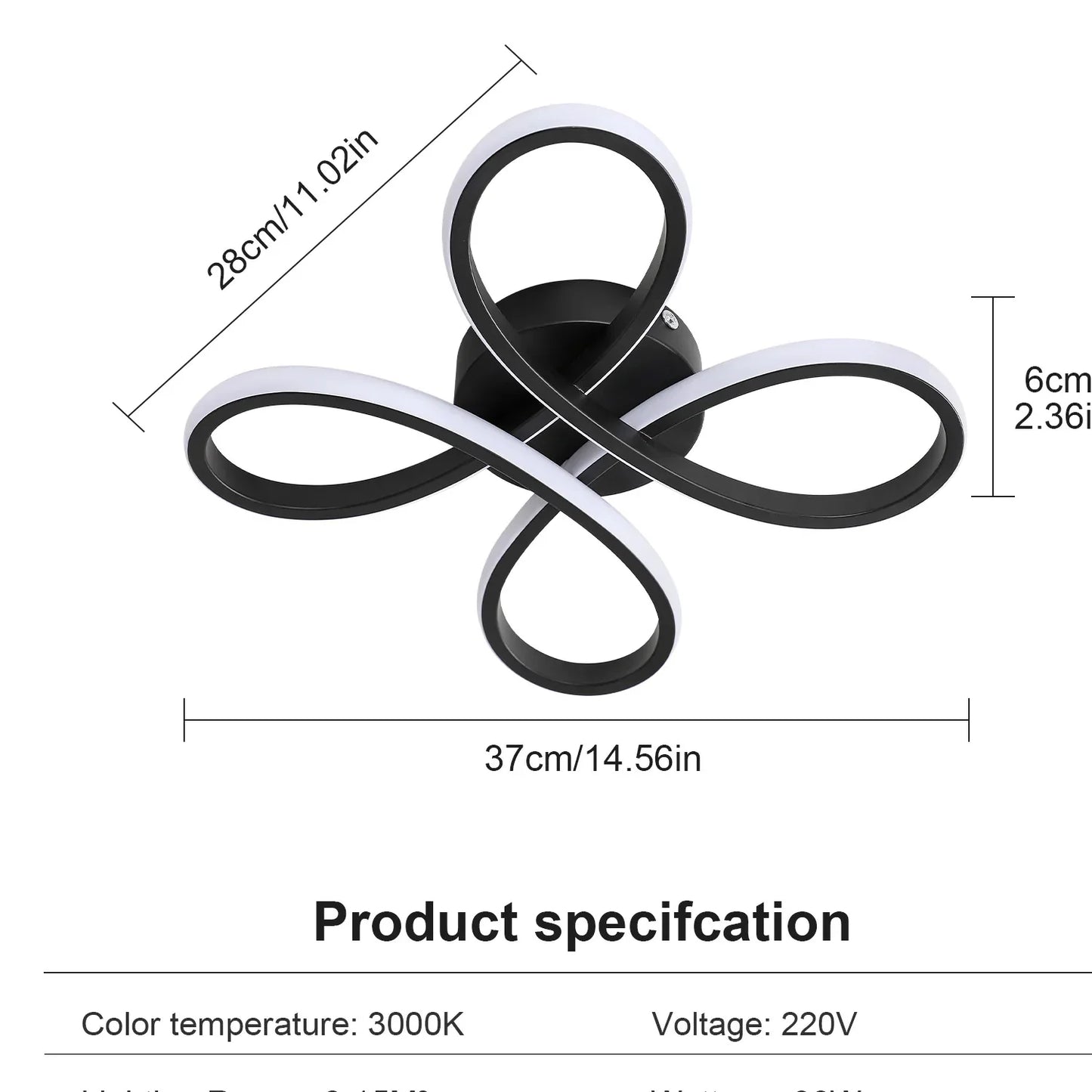 Modern LED Ceiling Light,28W 3200LM Black Modern LED Ceiling Lamp,Creative Flower Shape Design,3000K Ceiling Light for Bedroom
