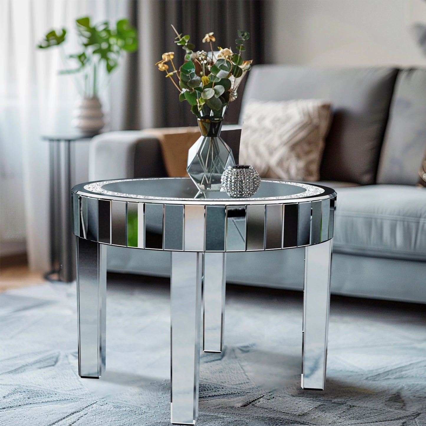 Luxury Mirrored Round Side Table