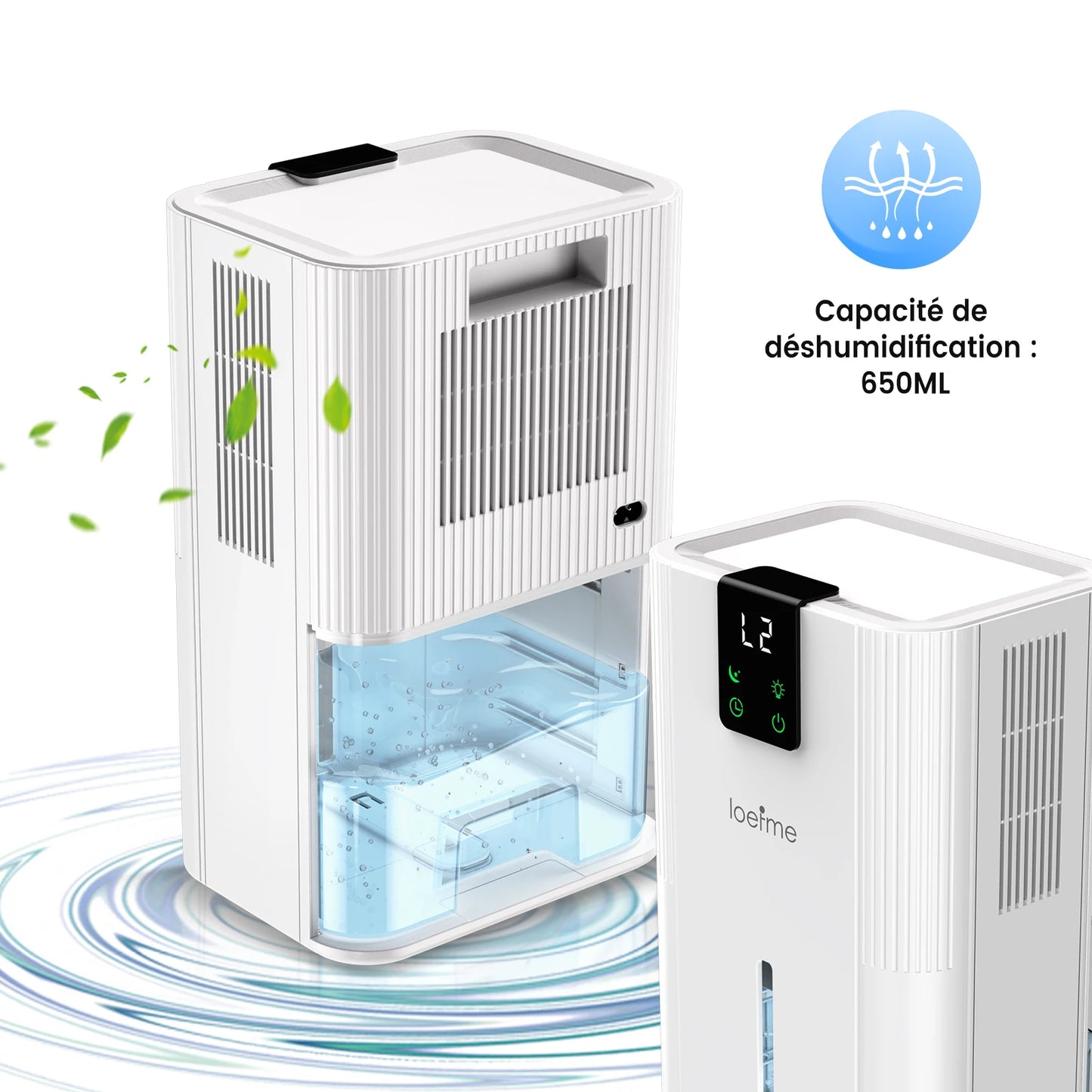 LOEFME Silent Dehumidifier 2.8L Large Air Dehumidifier 650ml/Day with Touch Display LED Light for Home Bedroom Office Basement