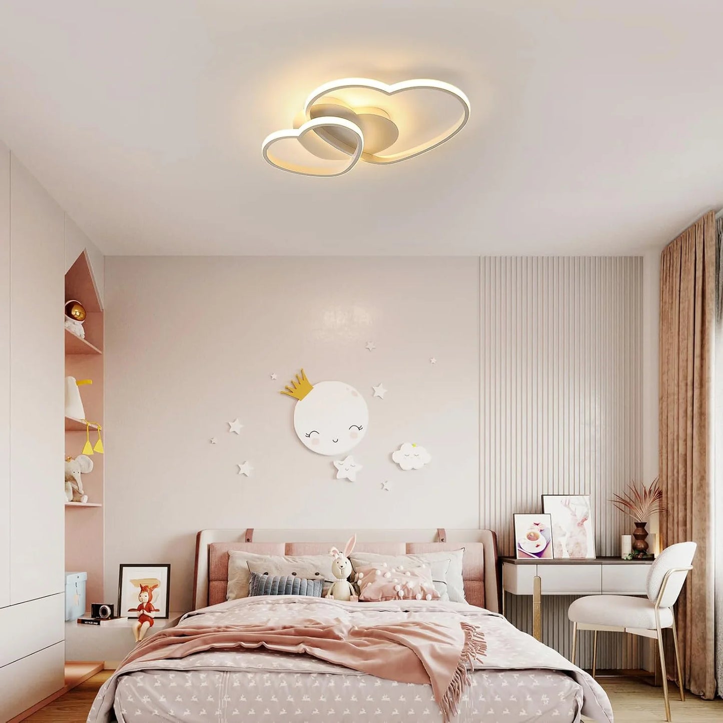 Dimmable LED Ceiling Light,64W Heart Ceiling Lamp 3000K/4500K/6500K,Chandelier White with Remote Control for Bedroom