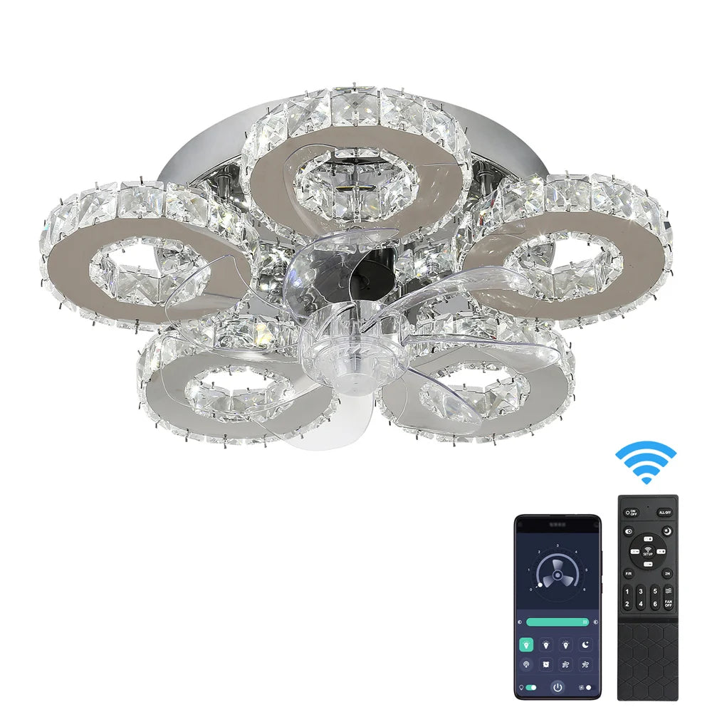 Modern Ceiling Fan Lamp APP Remote Control Crystal Led Chandelier Fan Light Bedroom Living Room Home Appliance Decor Fixture