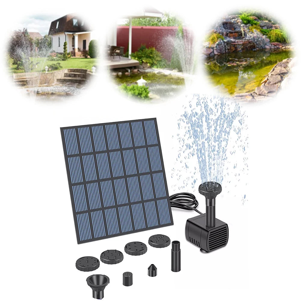 Solar Water Fountain Pump with Nozzles Solar Fountain Pond Pump Kit Solar Water Pump Kit for Garden Pool Pond Aquarium Fountain