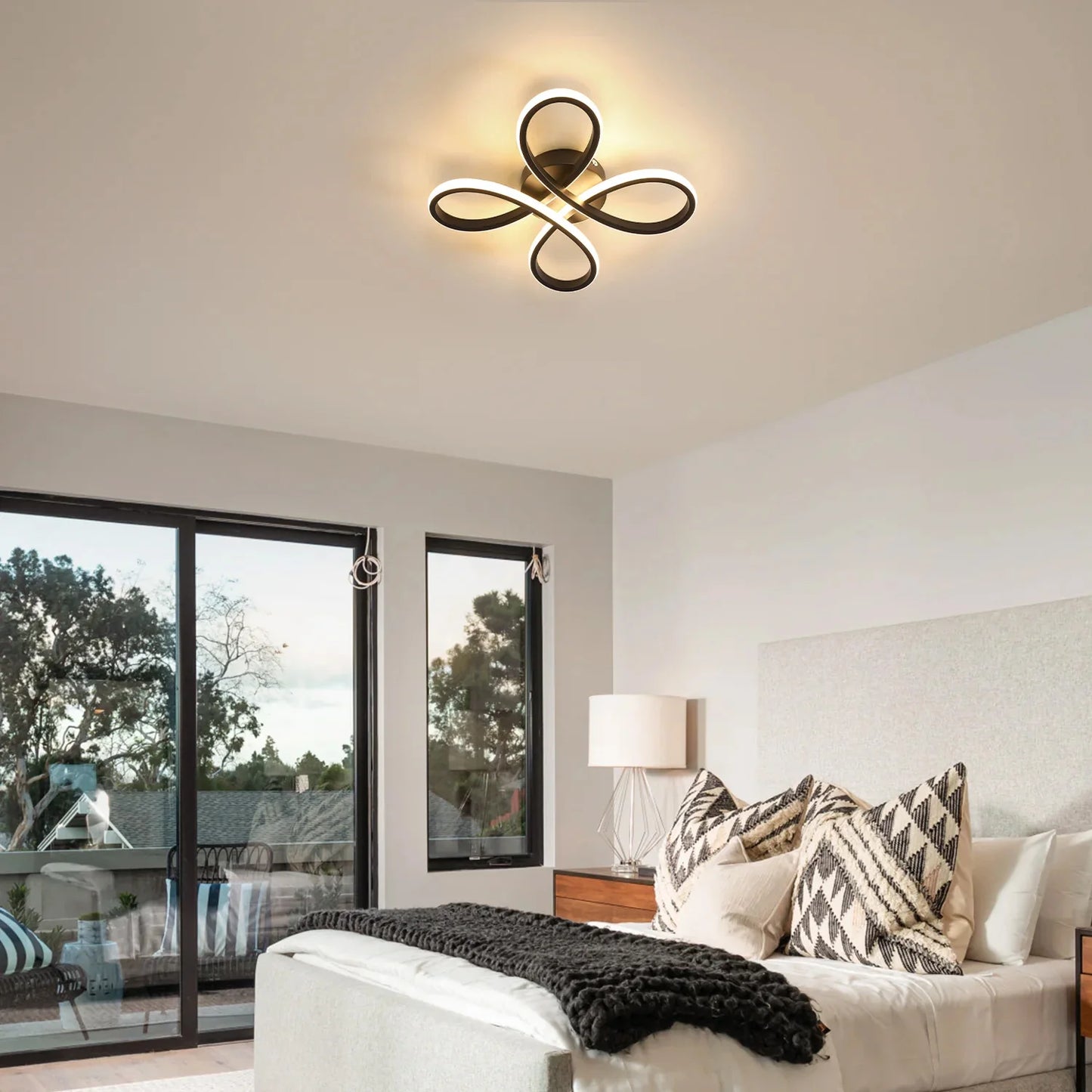 Modern LED Ceiling Light,28W 3200LM Black Modern LED Ceiling Lamp,Creative Flower Shape Design,3000K Ceiling Light for Bedroom