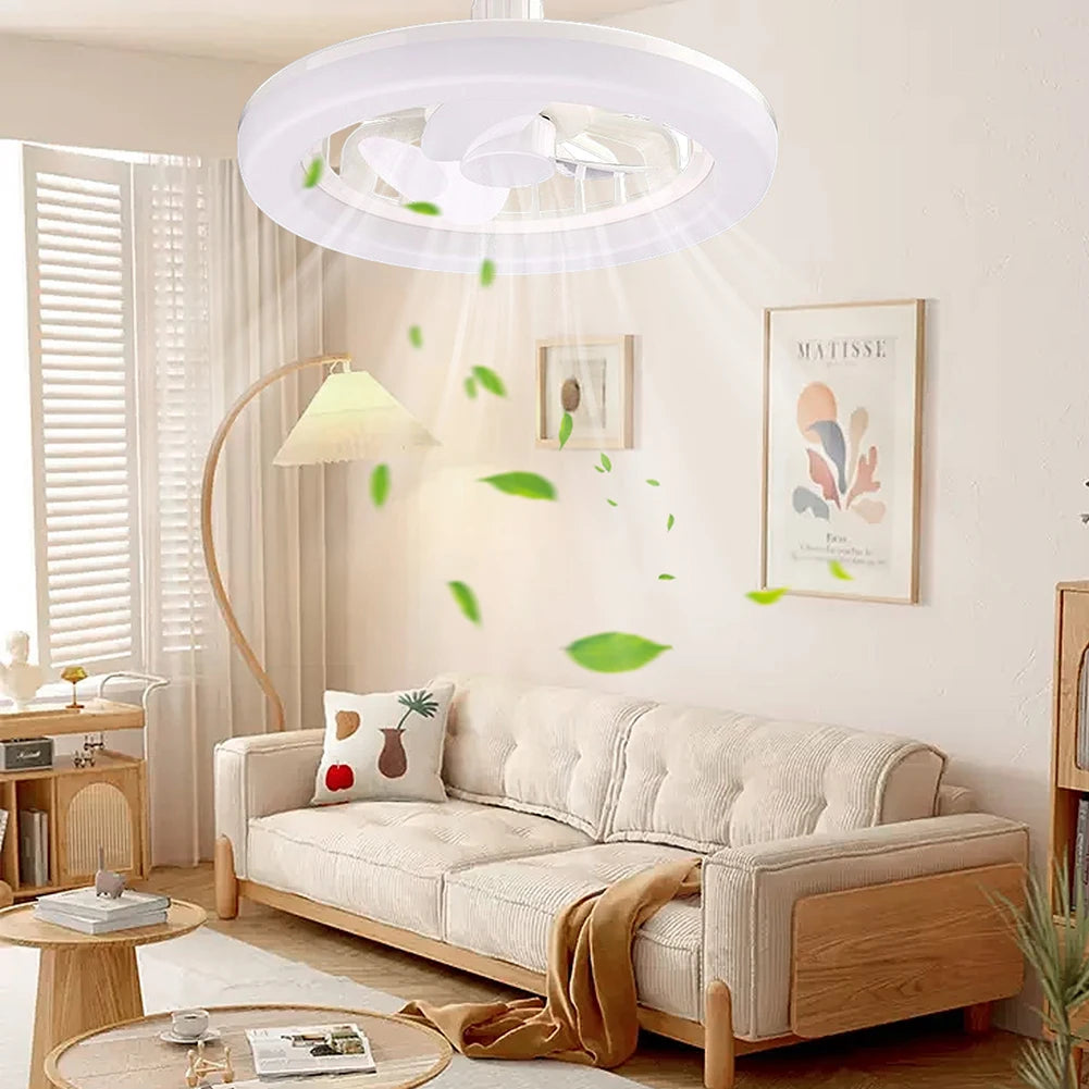 2 In 1 Silent Ceiling Fan Light with Remote Control 3 Speeds Fan Light Dimming Three Color Light for Home Living Room Bedroom