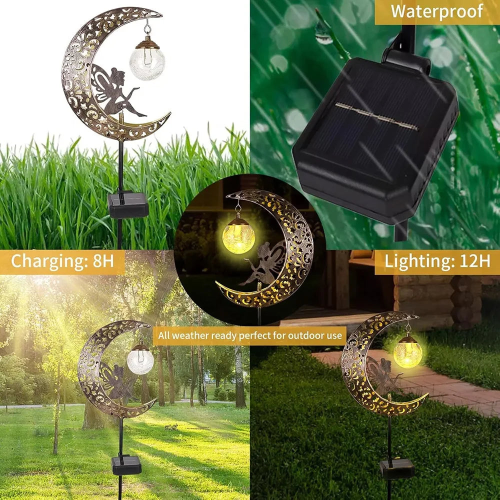 Solar Garden Lights Outdoor Decor Moon Fairy Crackle Glass Lights Waterproof UK