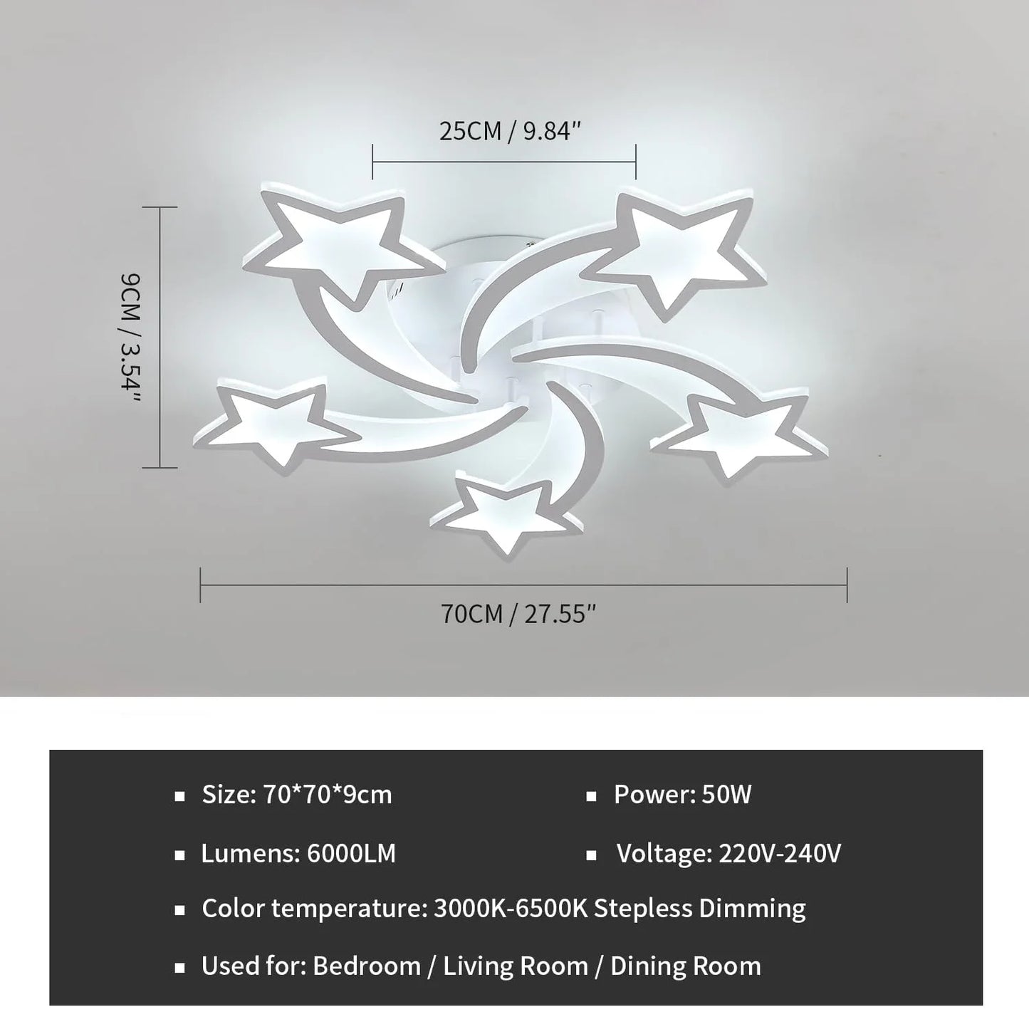 Dimmable LED Ceiling Light with Remote Control, White Creative LED Ceiling Light with 5 Heads for Living Room, Bedroom