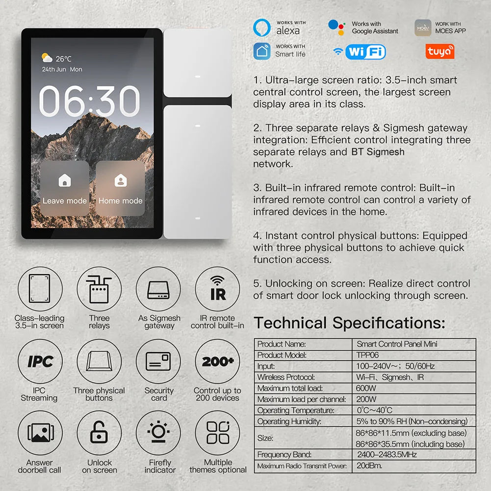 WiFi for Tuya Multi-functional Touch Screen Control Panel IR Remote Control Central Controller for Intelligent Scenes Smart Home