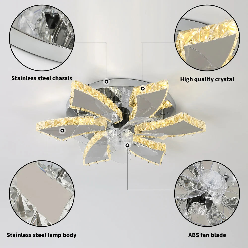 Modern Ceiling Fan Lamp APP Remote Control Crystal Led Chandelier Fan Light Bedroom Living Room Home Appliance Decor Fixture