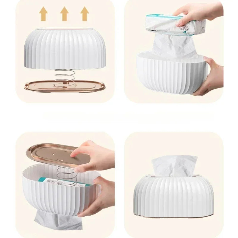 Fashion Luxury Water Corrugated Spring Lifting Tissue Box Multifunctional Desktop Wall Hanging Dual-purpose Paper Box Home Decor