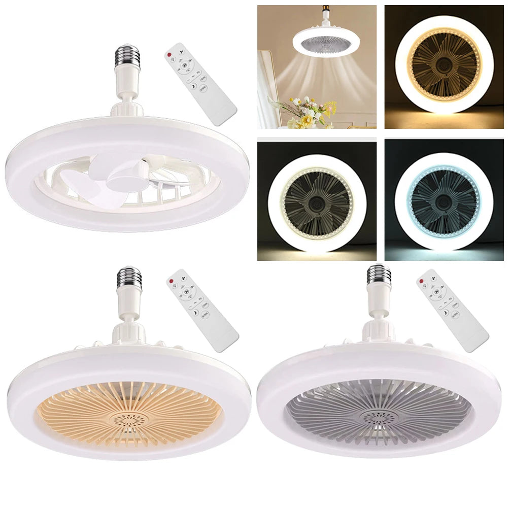 2 In 1 Silent Ceiling Fan Light with Remote Control 3 Speeds Fan Light Dimming Three Color Light for Home Living Room Bedroom