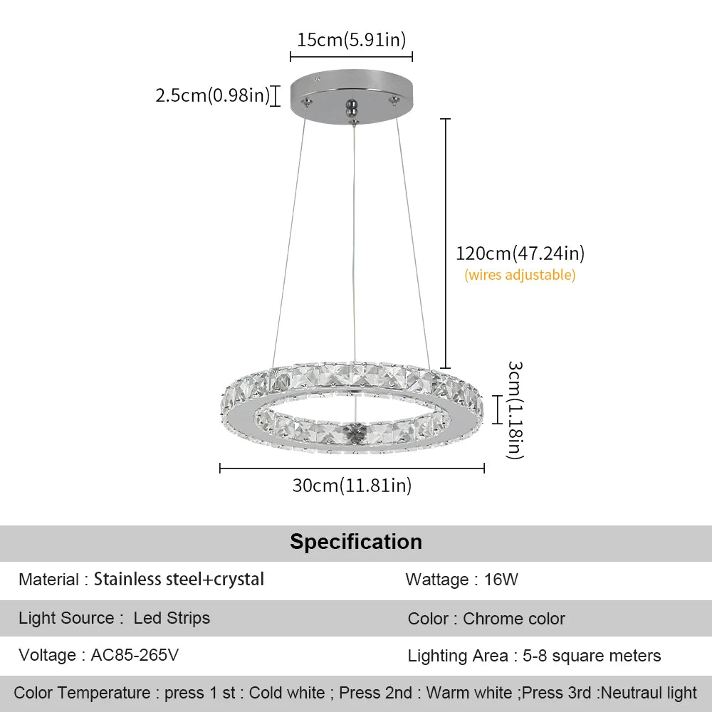 Luxury Rings Pendant Light LED Crystal Ceiling Lamp Modern Home Decor Lustre Living Dining Room Chandelier Indoor Lumin Fixture