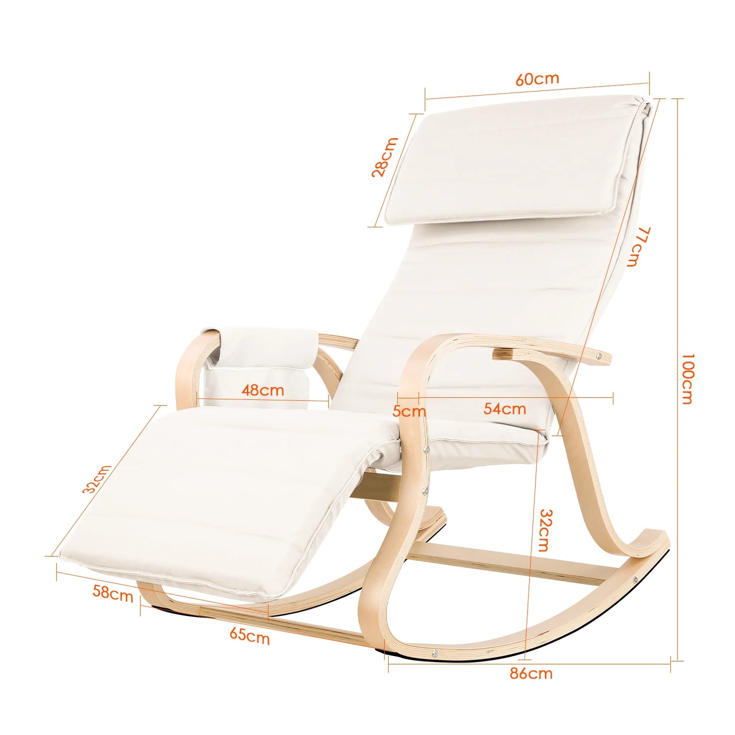 Getone Rocking Chair, Resting Armchair, Nursing Chair with Armrests Footrest for Bedroom Living Room, White / Grey 2 Colors