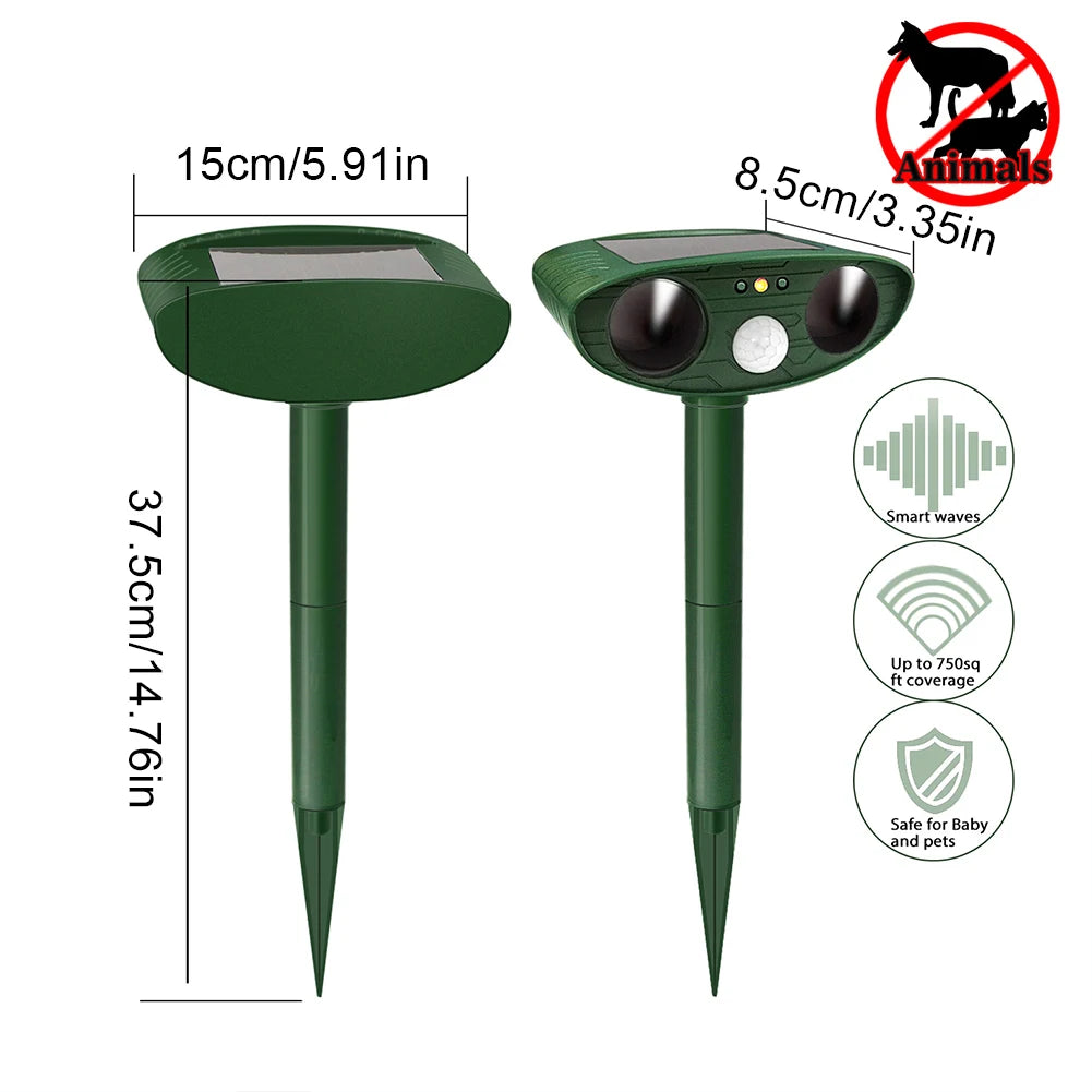 Solar Ultrasonic Animal Repellent Outdoor Animal Repeller Deer Repellent Device Outdoor Squirrel Repellent for Yard Farm Garden