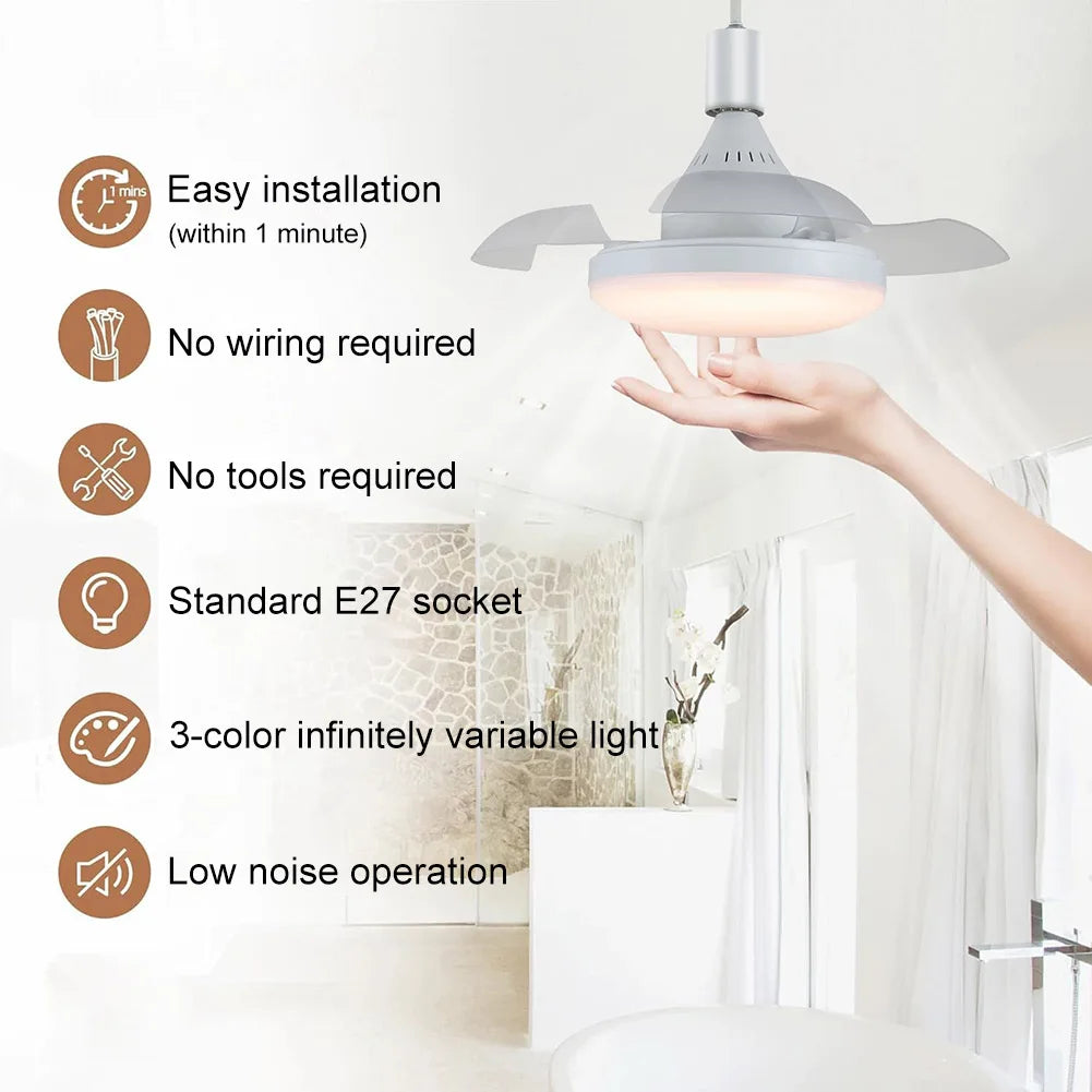 30/60W Lighted Ceiling Fan Ultra-quiet Invisible With Remote Control Retractable Blades Hall Screw Fan Light LED Chandelier Fan