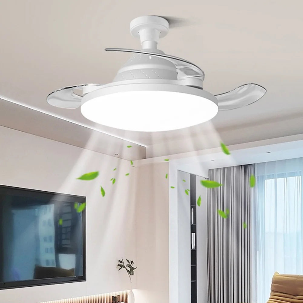 30/60W Lighted Ceiling Fan Ultra-quiet Invisible With Remote Control Retractable Blades Hall Screw Fan Light LED Chandelier Fan
