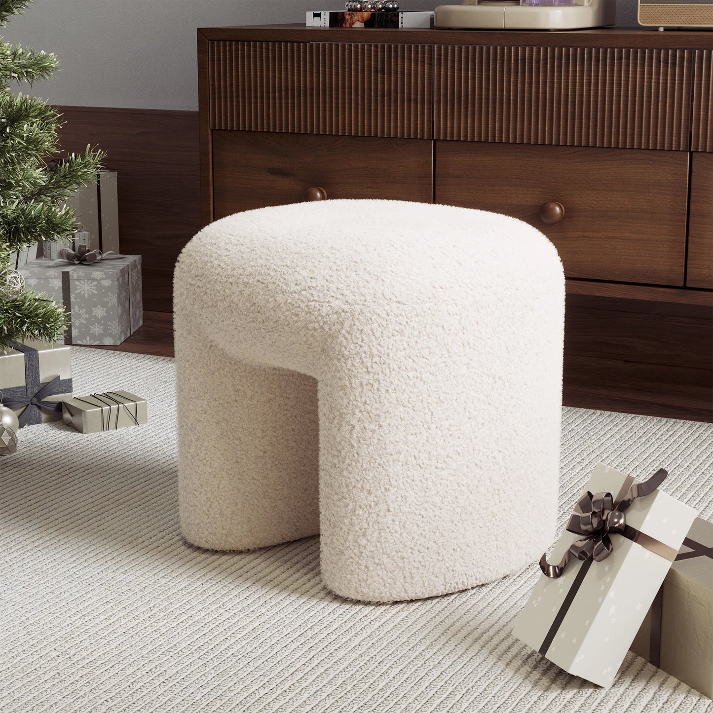 Modern Teddy Bear Fur Footstool
