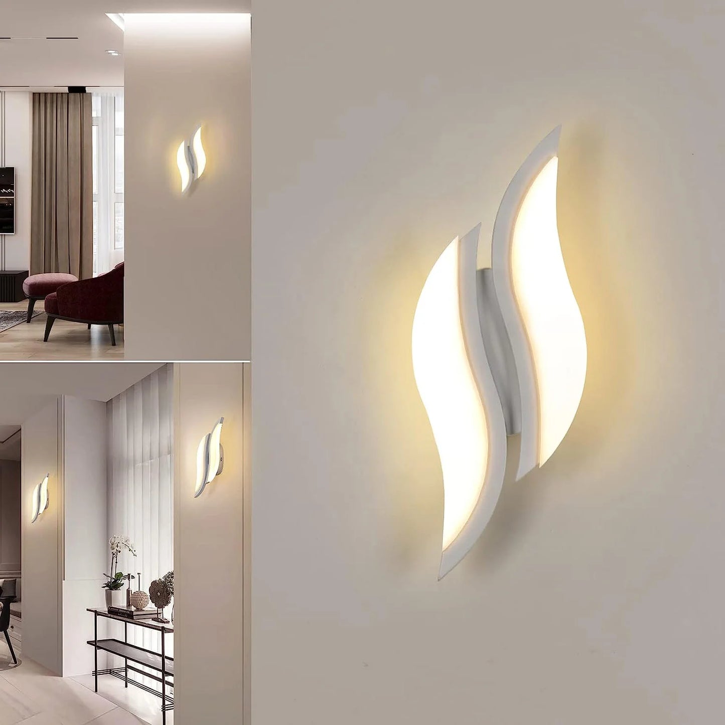 LED Interior Wall Light,Modern White Wall Lamp 20W,Warm Light 3000K Acrylic Aluminium Wall Lamp for Bedroom, Study in Hallway