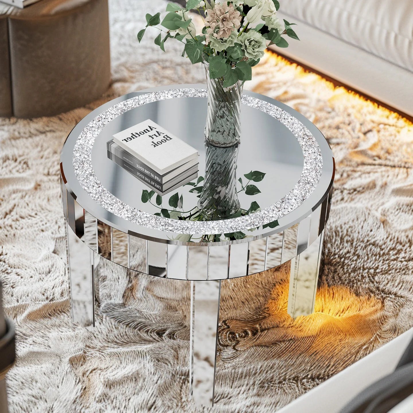 Luxury Mirrored Round Side Table