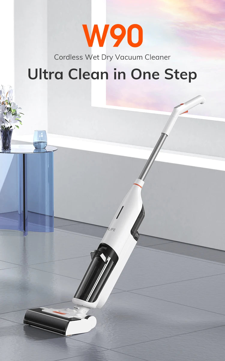 Ilife W90 Cordless Wireless Wet Dry Smart Mop Washing, 5500Pa Suction, 1 Min Self Cleaning, Large Dual Water Tank
