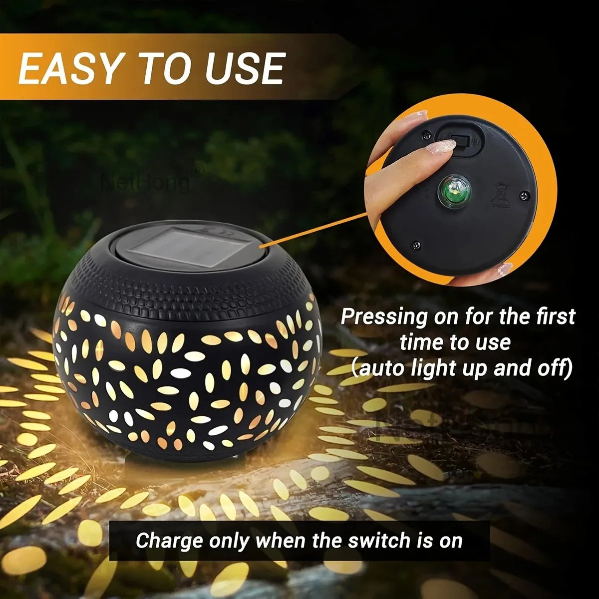 Metal LED Solar ndustrial Style Light Hollowed Out Lawn Garden Lights Decor