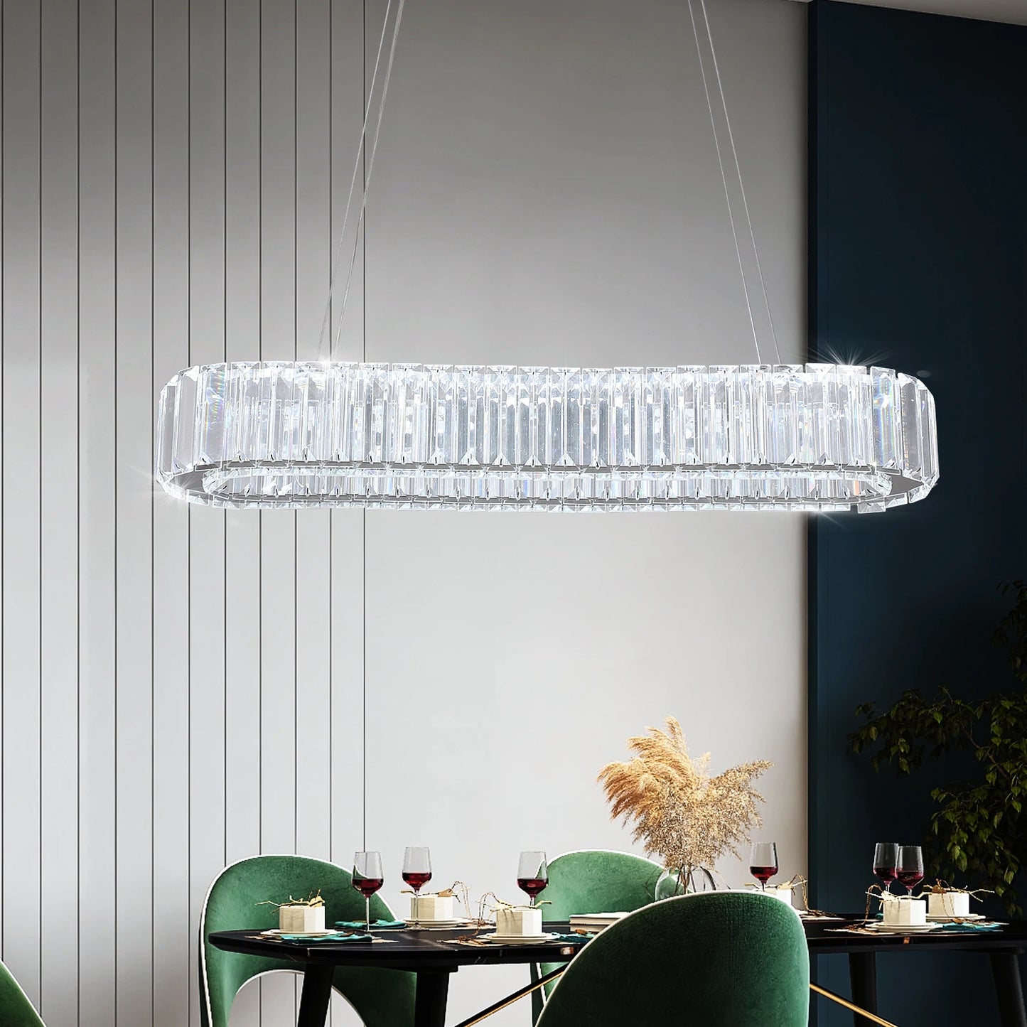 VETRULUS Modern Pendant Light Luxury Crystal Oval Design Led Chandelier Ceiling Lamp Hanging Fixture Living Bedroom Hotel Remote