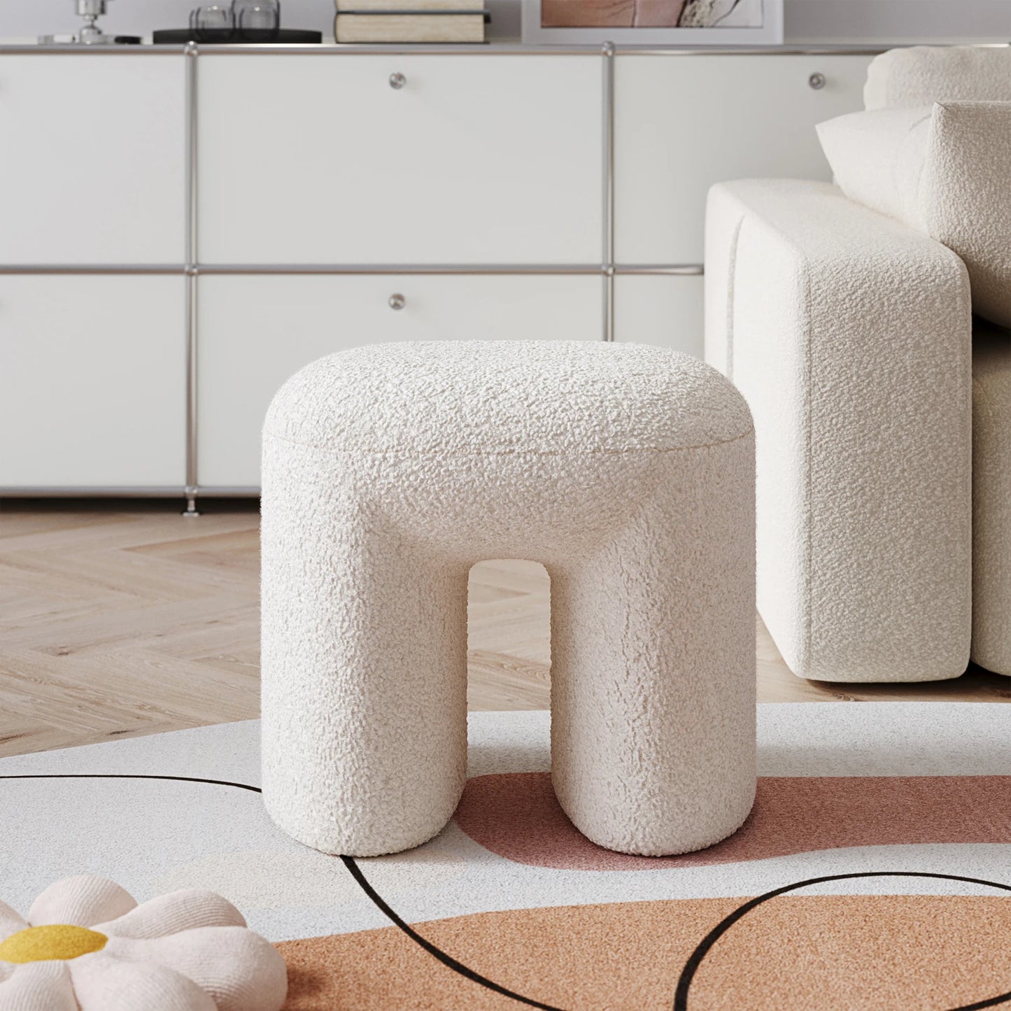 Modern Teddy Bear Fur Footstool