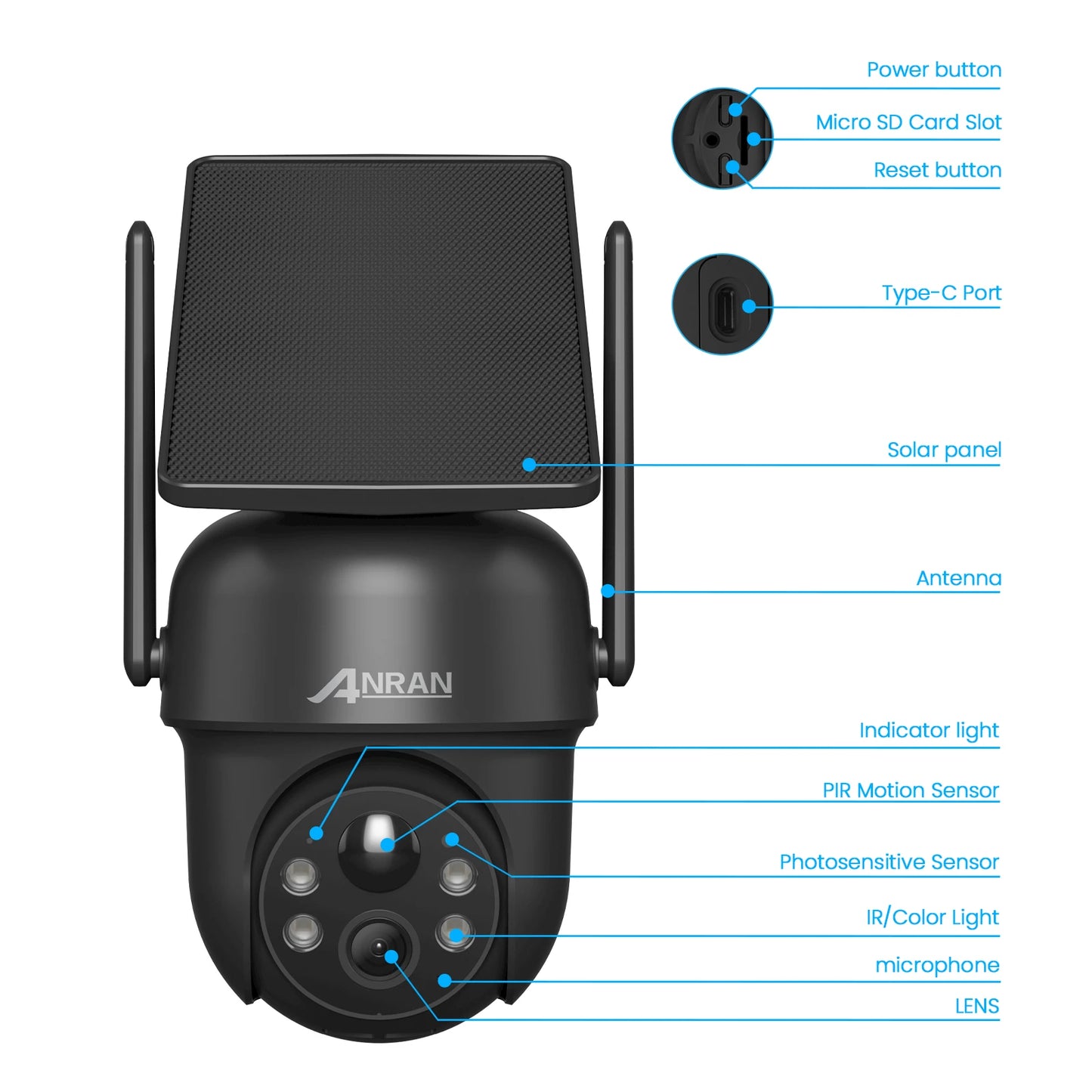 ANRAN Solar Camera 1/2pcs 3/5MP Outdoor 2.4G Wifi Security Camera Battery Cameras Home Surveillance Protection PIR Human Detect